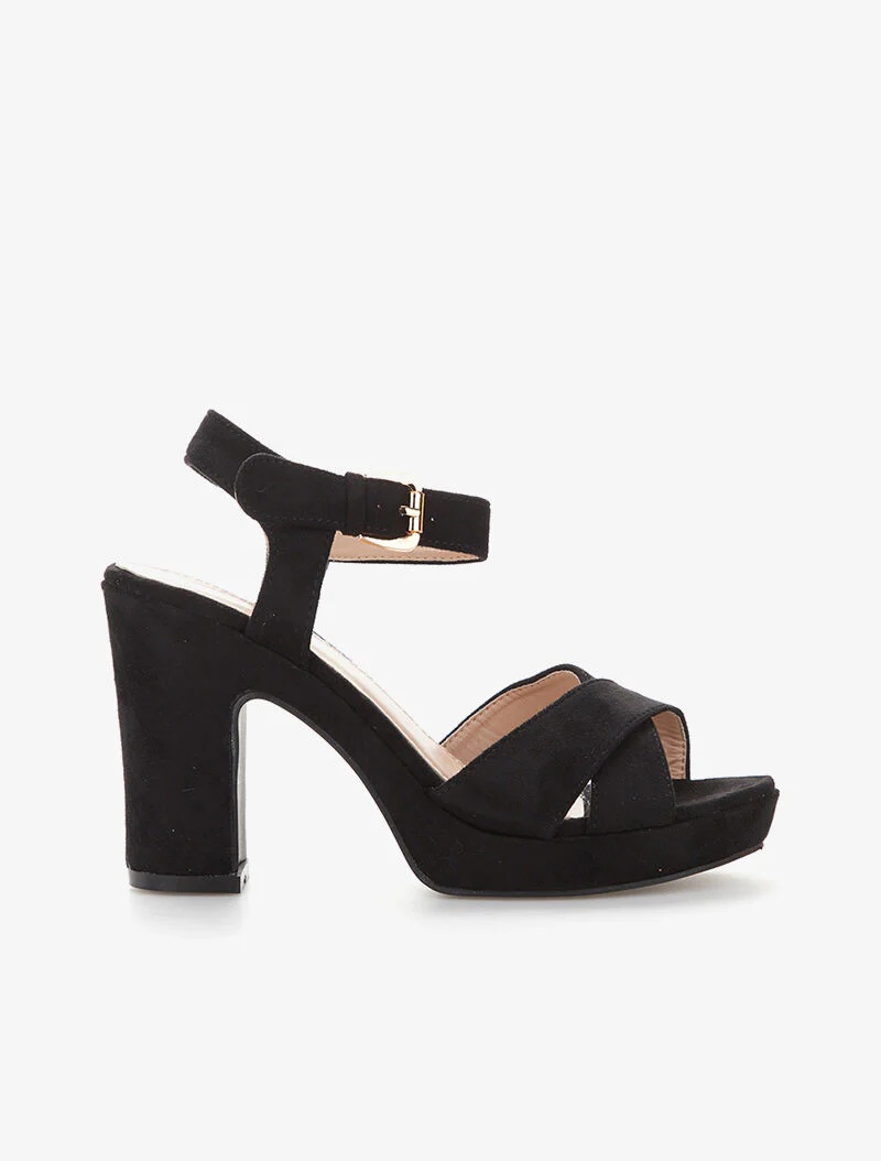 Sandalen met platform en gekruiste bandjes - zwart