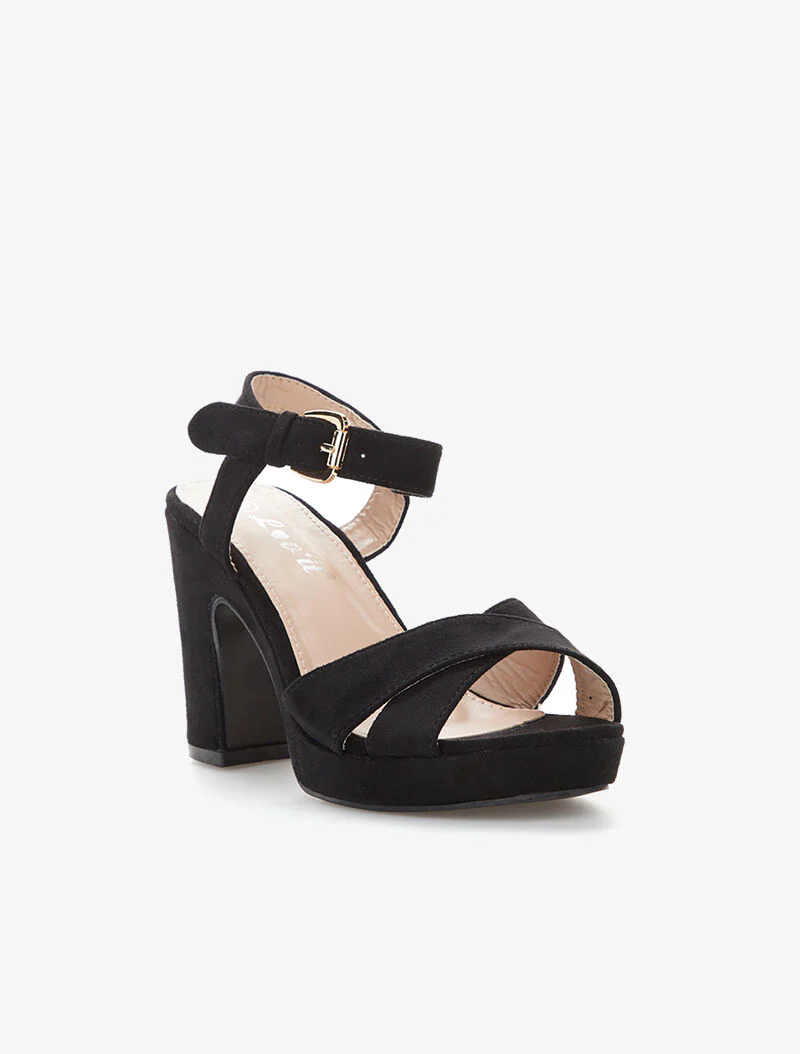 Sandalen met platform en gekruiste bandjes - zwart - Image 2