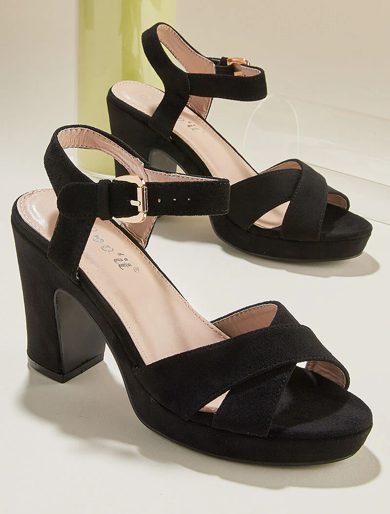 Sandalen met platform en gekruiste bandjes - zwart - Image 5