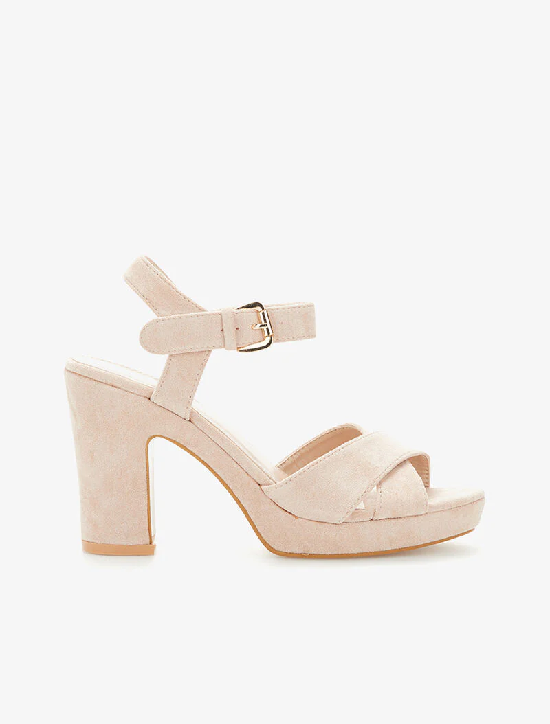 Sandalen met platform en gekruiste bandjes - beige
