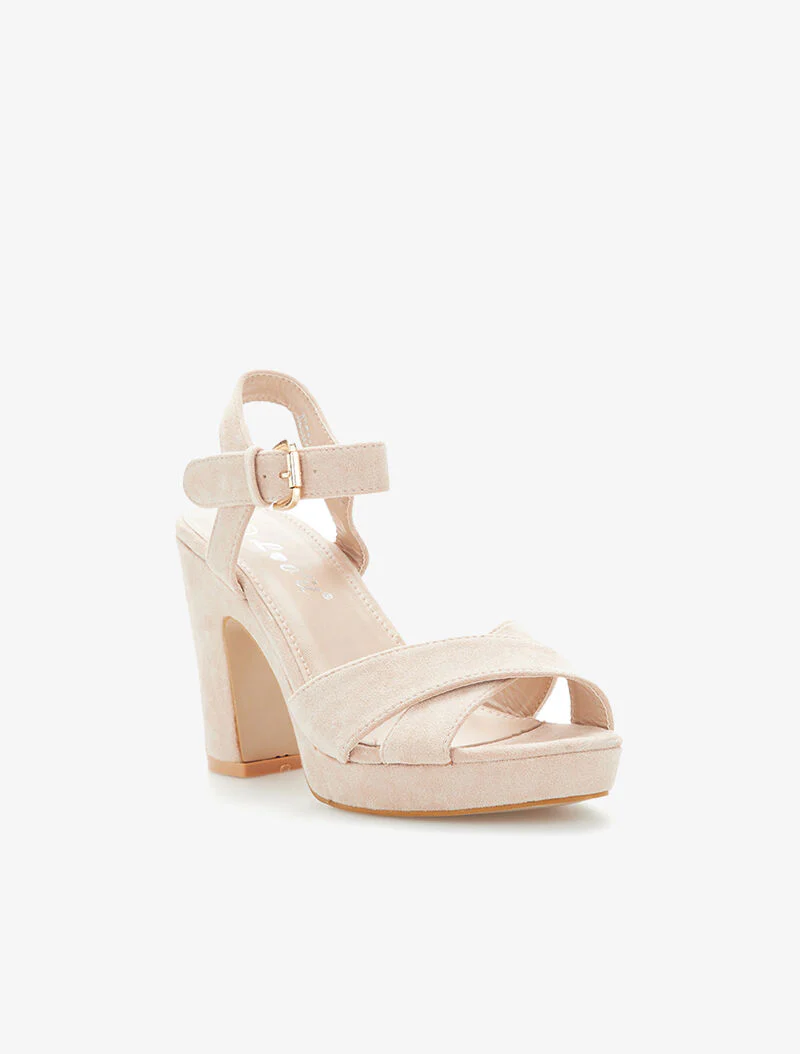 Sandalen met platform en gekruiste bandjes - beige - Image 2