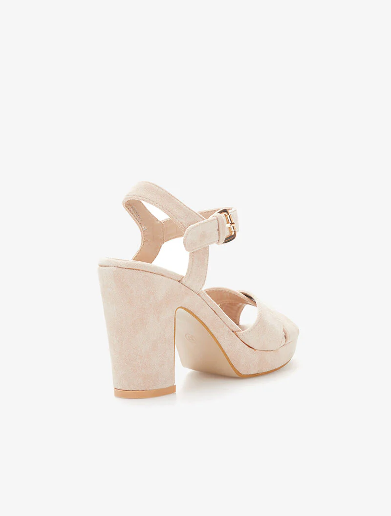 Sandalen met platform en gekruiste bandjes - beige - Image 4