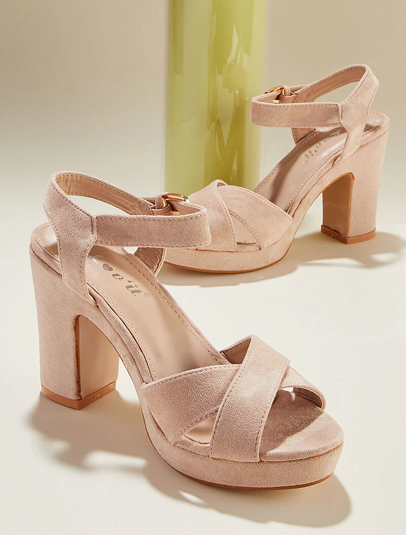 Sandalen met platform en gekruiste bandjes - beige - Image 5