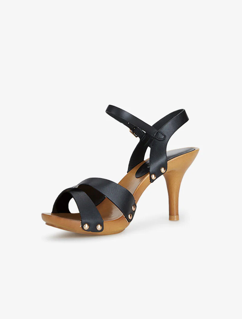 Sandalen met bandjes met print en kleine studs - zwart - Image 3