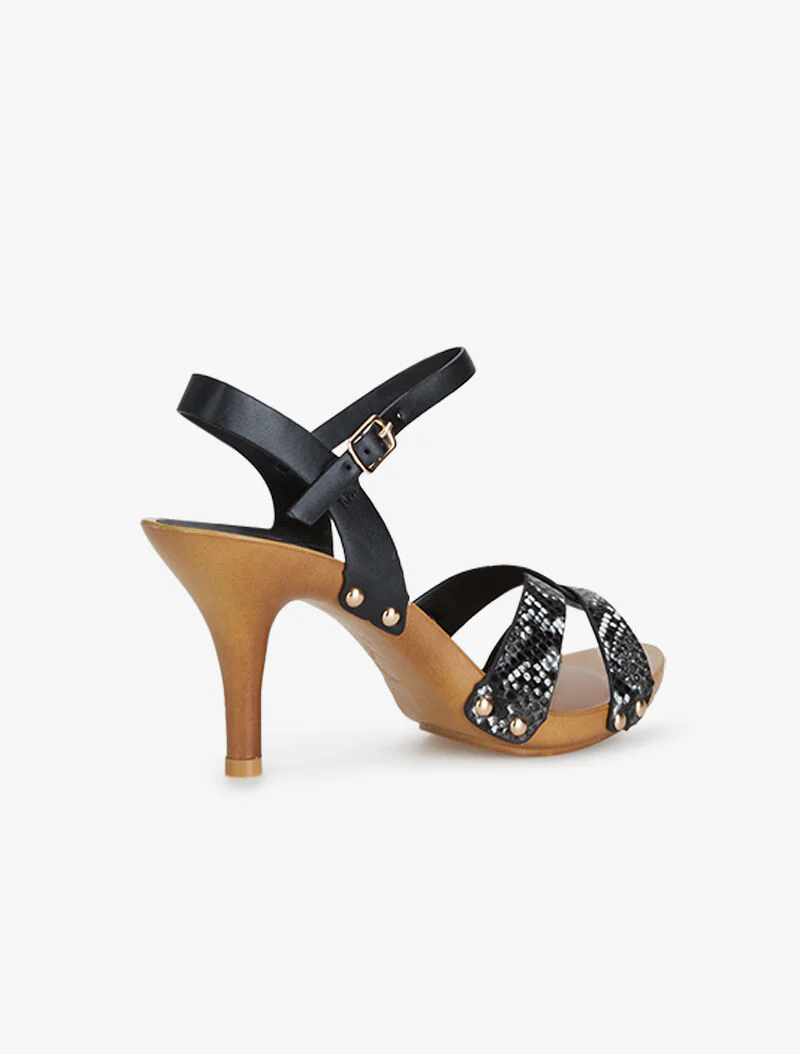 Sandalen met bandjes met print en kleine studs - zwart - Image 4