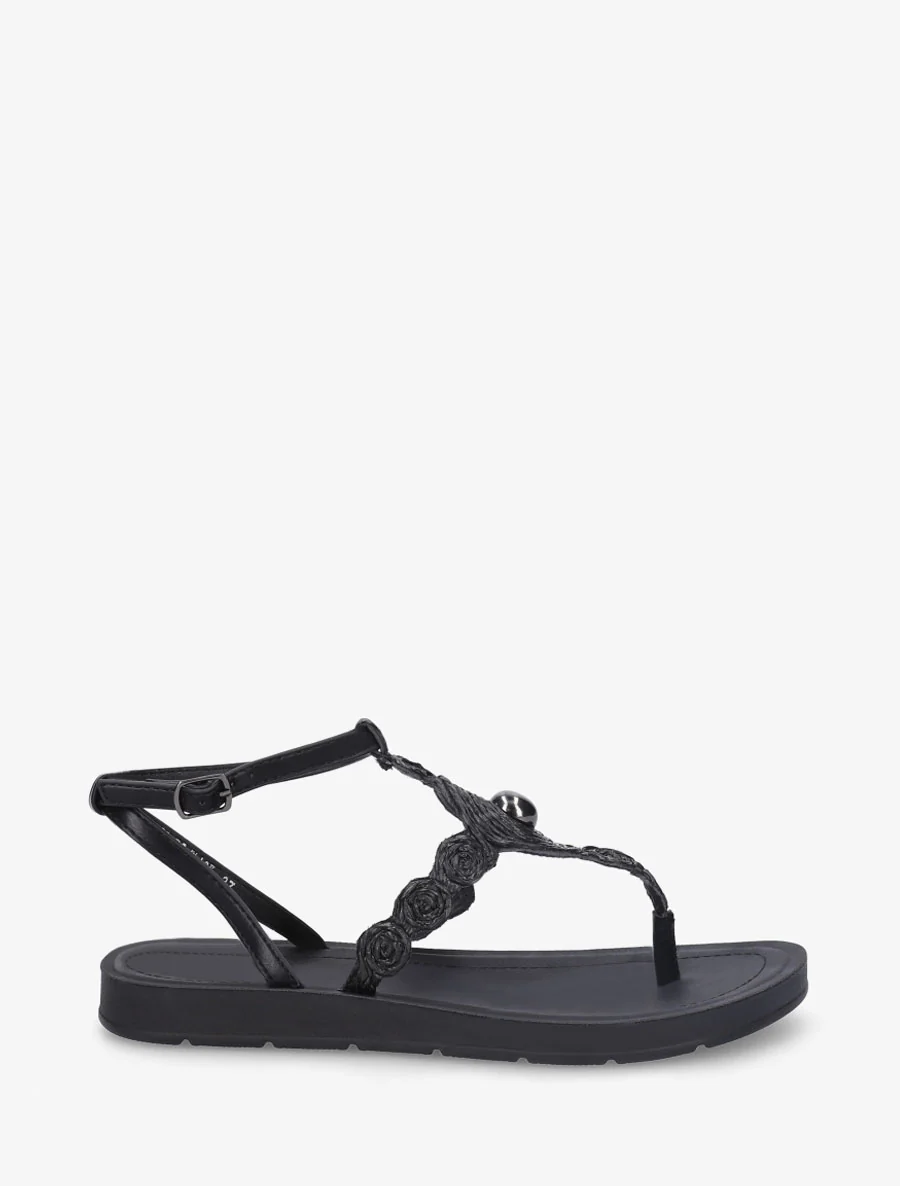Sandalen met raffia-effect inzetstukken - Zwart