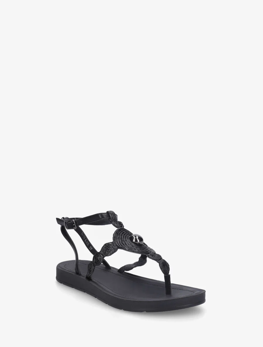 Sandalen met raffia-effect inzetstukken - Zwart - Image 2