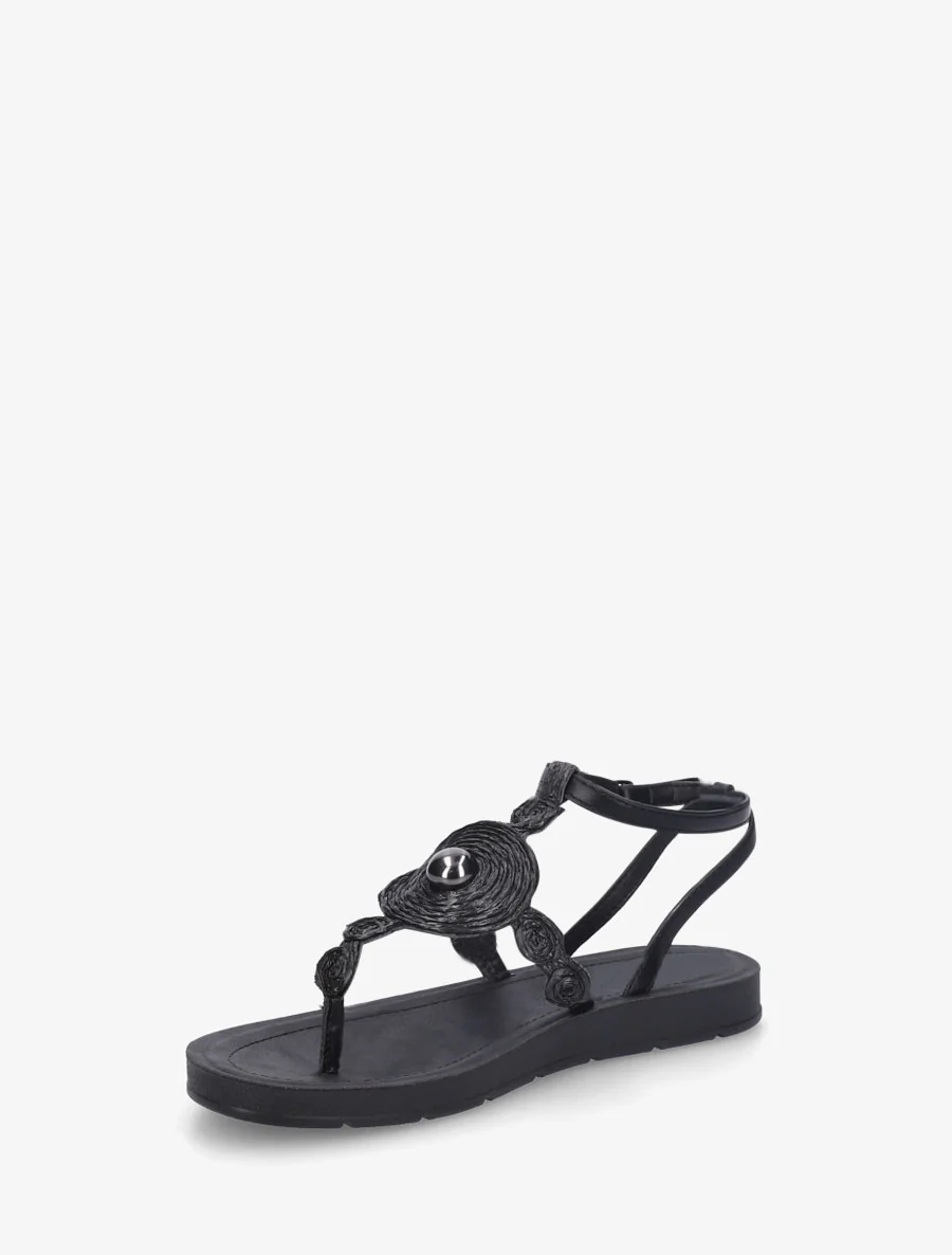 Sandalen met raffia-effect inzetstukken - Zwart - Image 3