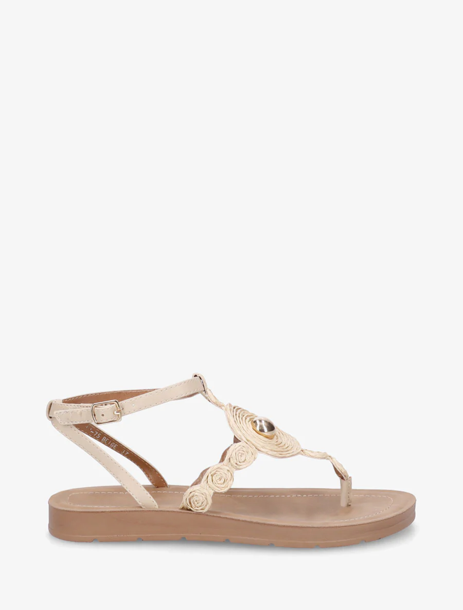 Sandalen met raffia-effect inzetstukken - Beige