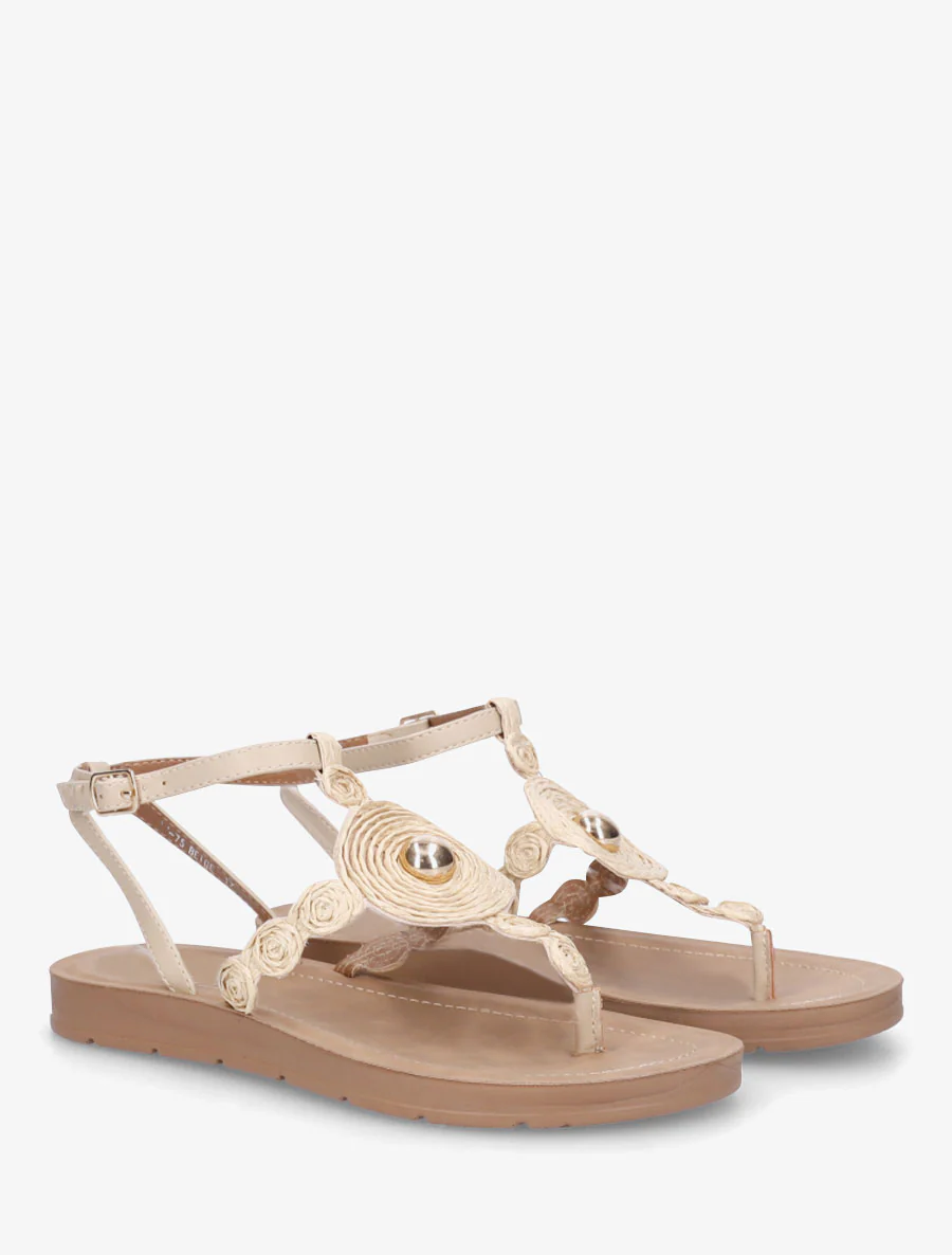 Sandalen met raffia-effect inzetstukken - Beige - Image 4