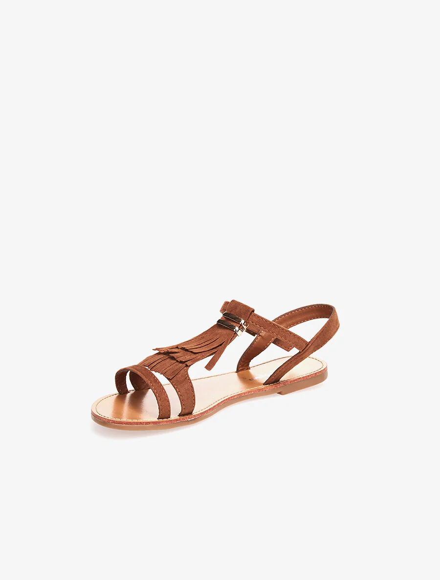 Fringesandalen met bandjes - camel - Image 3