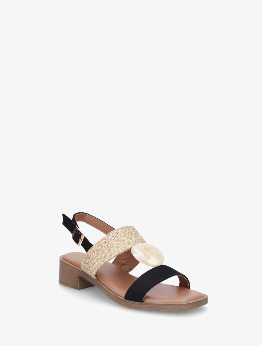 Sandalen met siersteen inzetstuk in steenstijl - Zwart - Image 2
