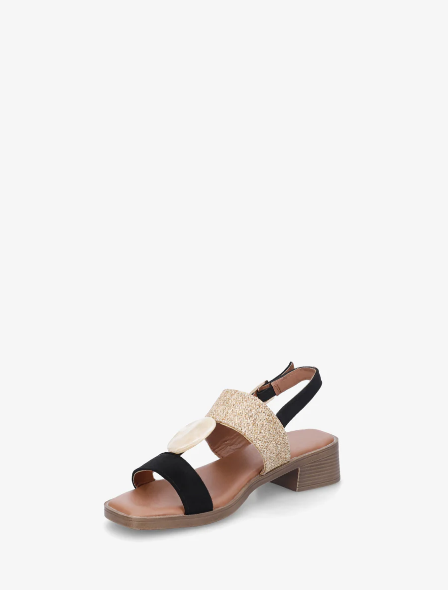 Sandalen met siersteen inzetstuk in steenstijl - Zwart - Image 3