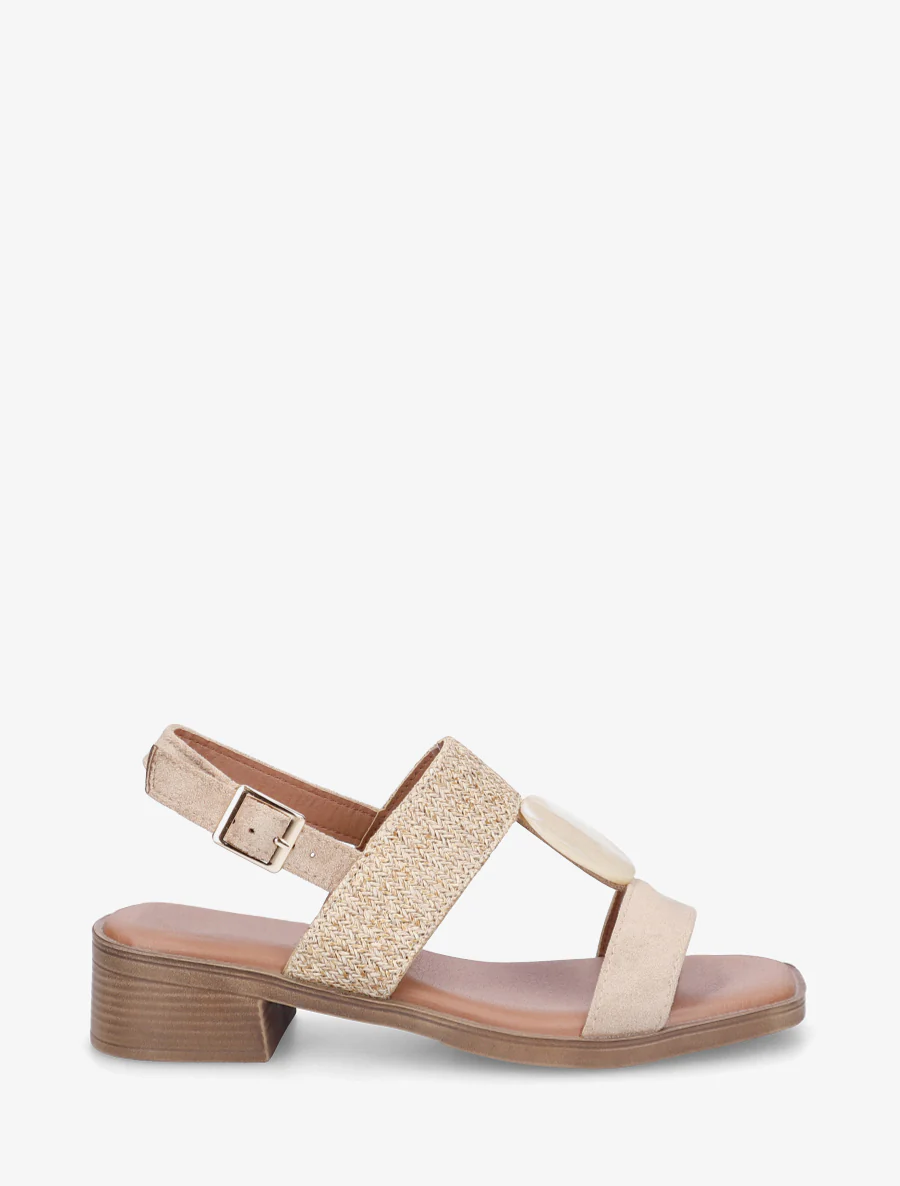 Sandalen met siersteen inzetstuk in steenstijl - Beige