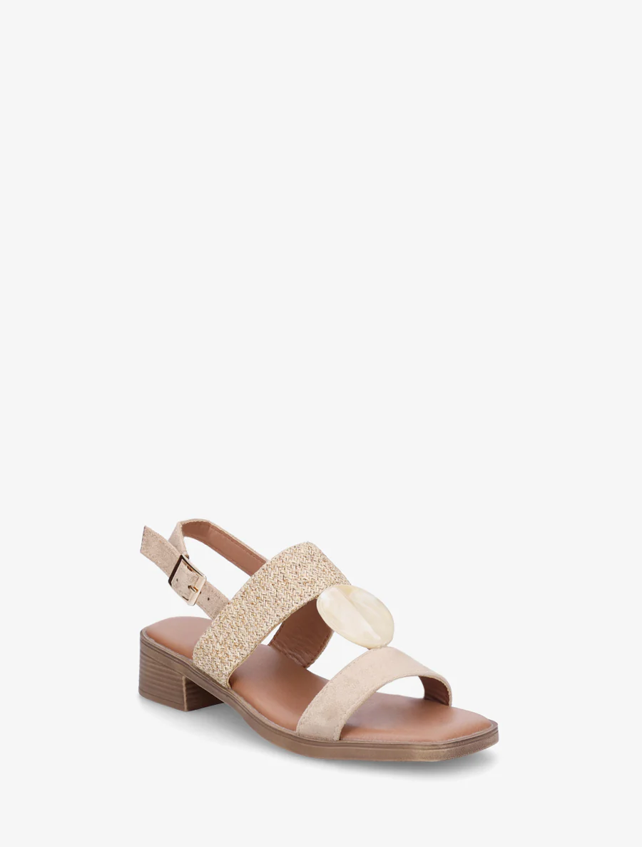 Sandalen met siersteen inzetstuk in steenstijl - Beige - Image 2