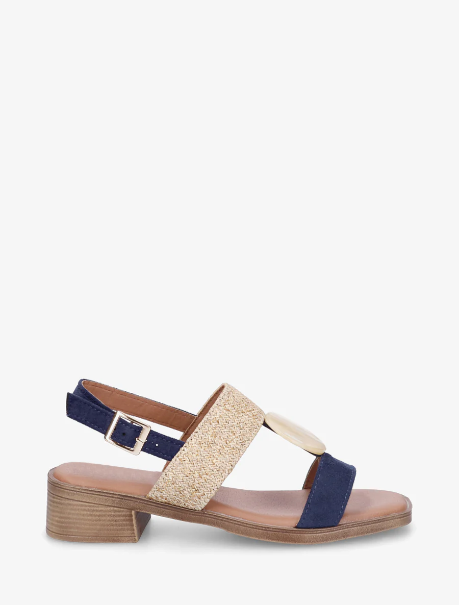 Sandalen met siersteen inzetstuk in steenstijl - Marine