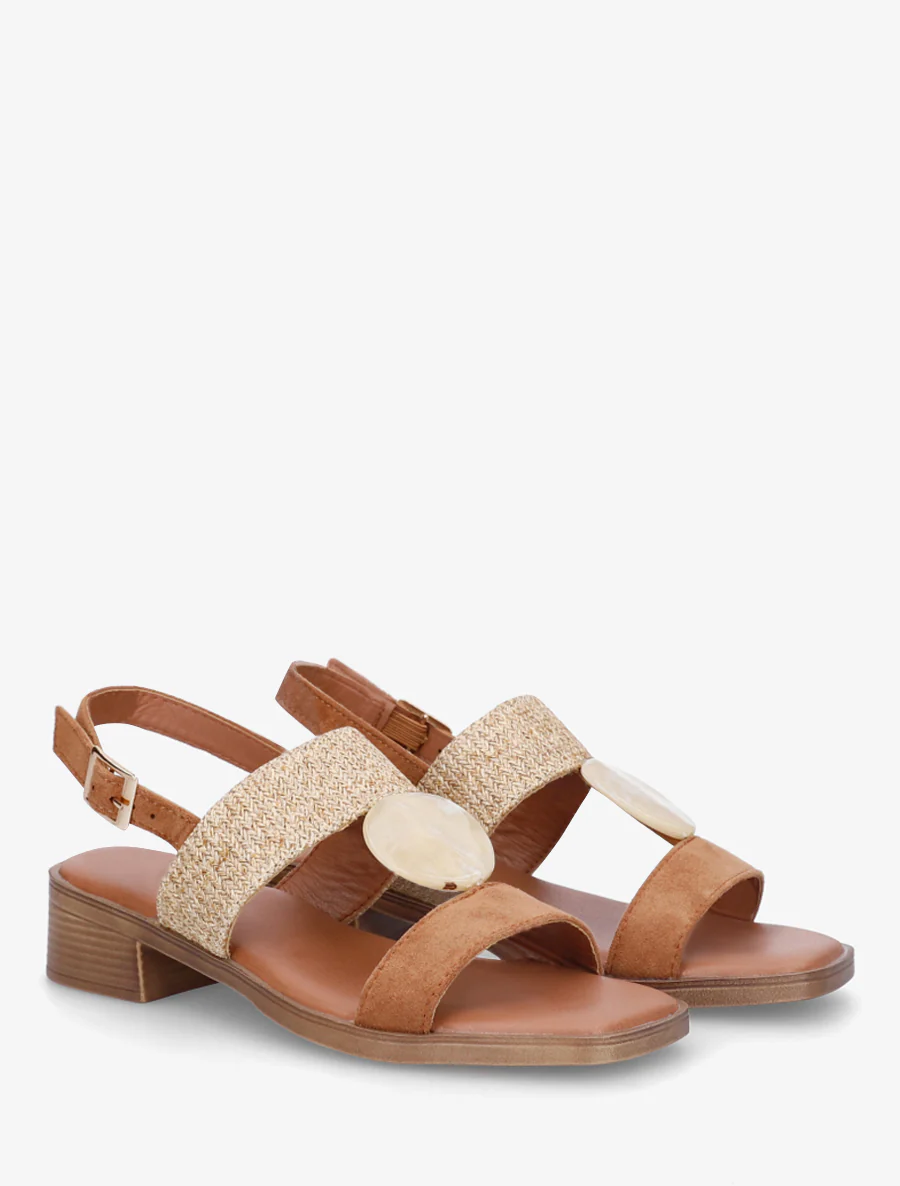 Sandalen met siersteen inzetstuk in steenstijl - Bruin - Image 4