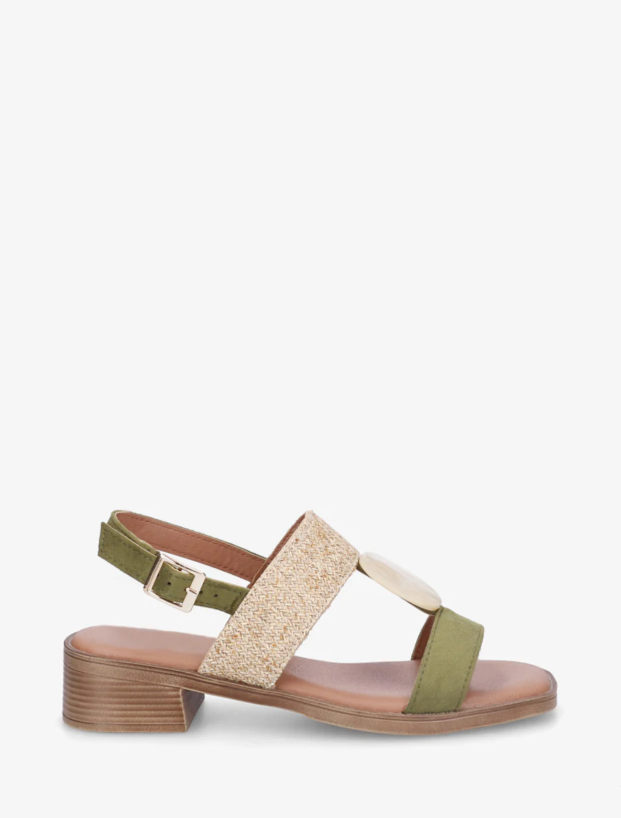 Sandalen met siersteen inzetstuk in steenstijl - Kaki