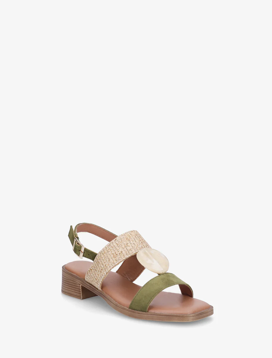 Sandalen met siersteen inzetstuk in steenstijl - Kaki - Image 2