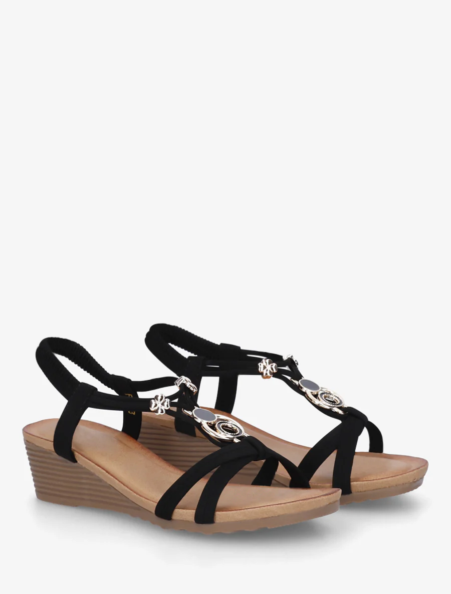 Sandalen met sleehak en metalen sieraden - Zwart - Image 4