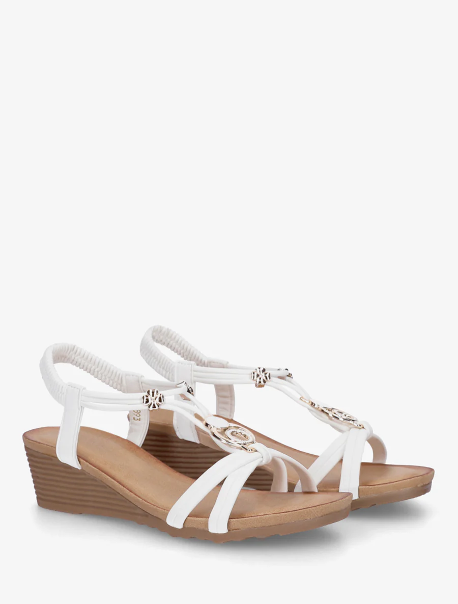 Sandalen met sleehak en metalen sieraden - Wit - Image 4