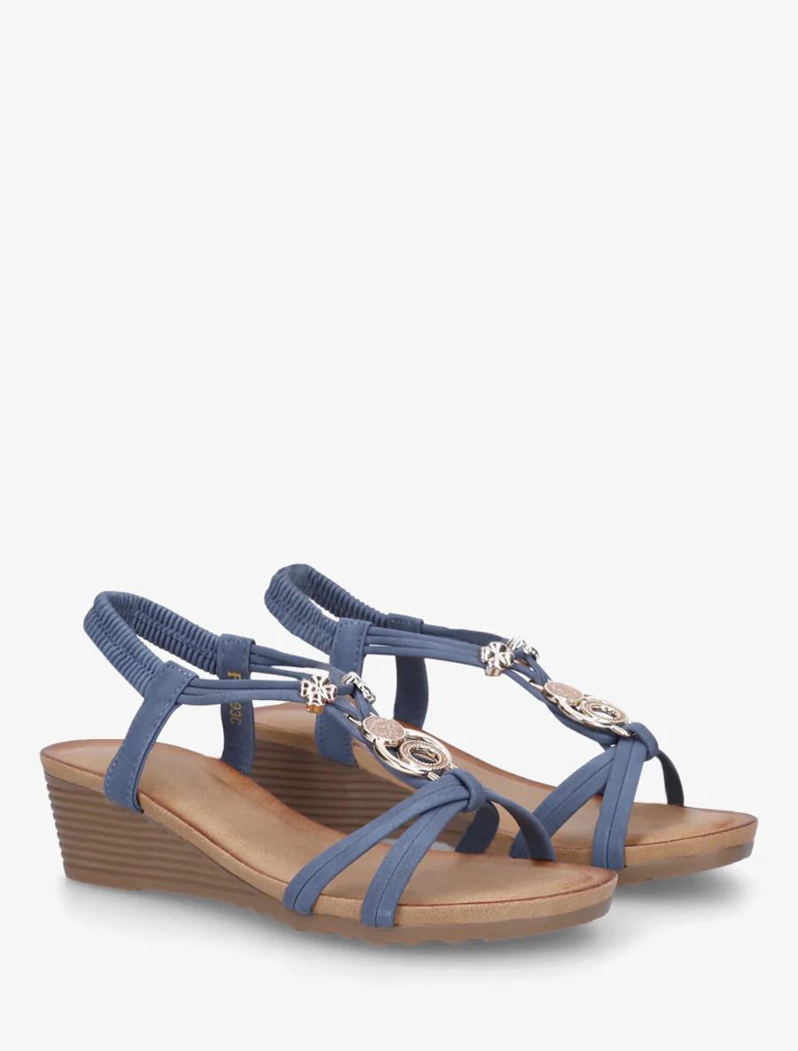 Sandalen met sleehak en metalen sieraden - Blauw - Image 4