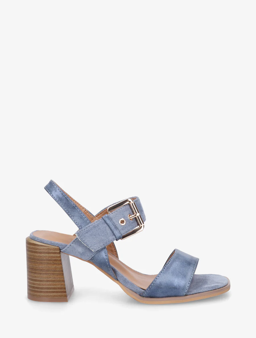 Sandalen met twee materialen en hak - Blauw