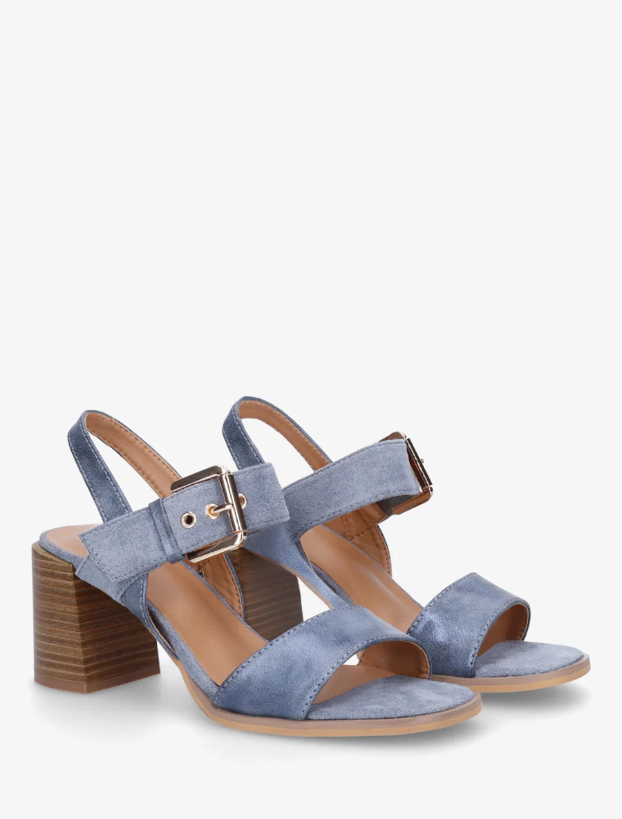 Sandalen met twee materialen en hak - Blauw - Image 4