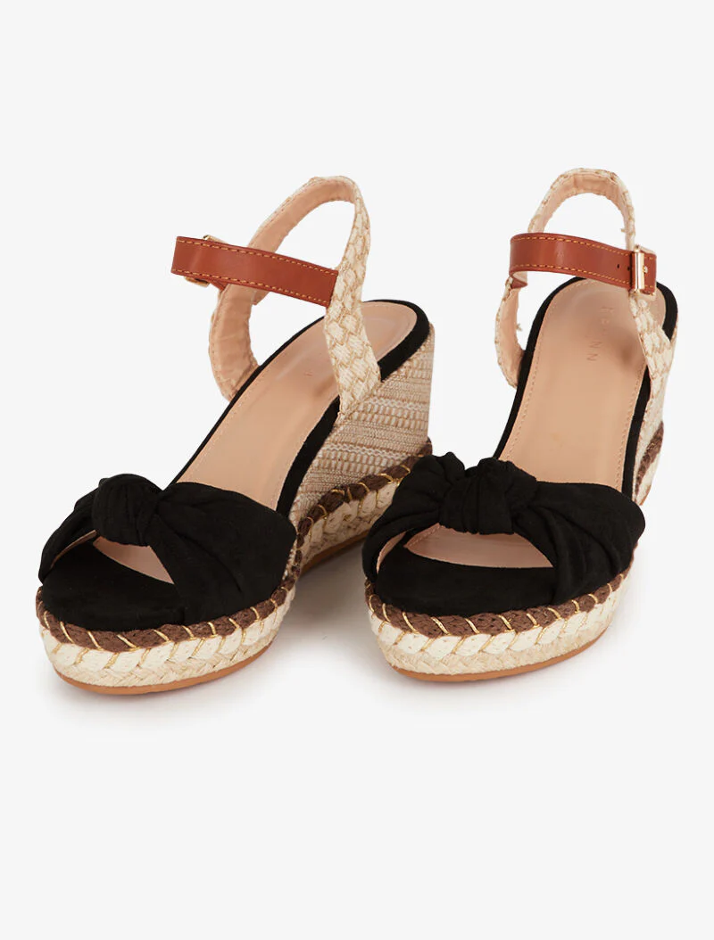 Sandalen van meerdere materialen met suède bandjes - zwart