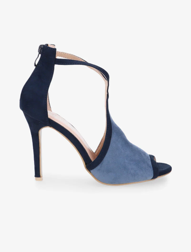 Suède bicolor sandalen met gekruiste bandjes - marine/blauw