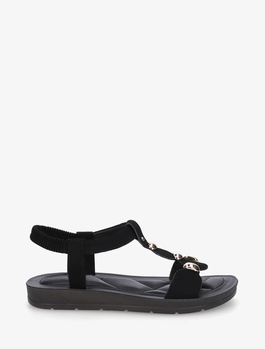 Sandalen van imitatieleer met elastische enkelband - Zwart