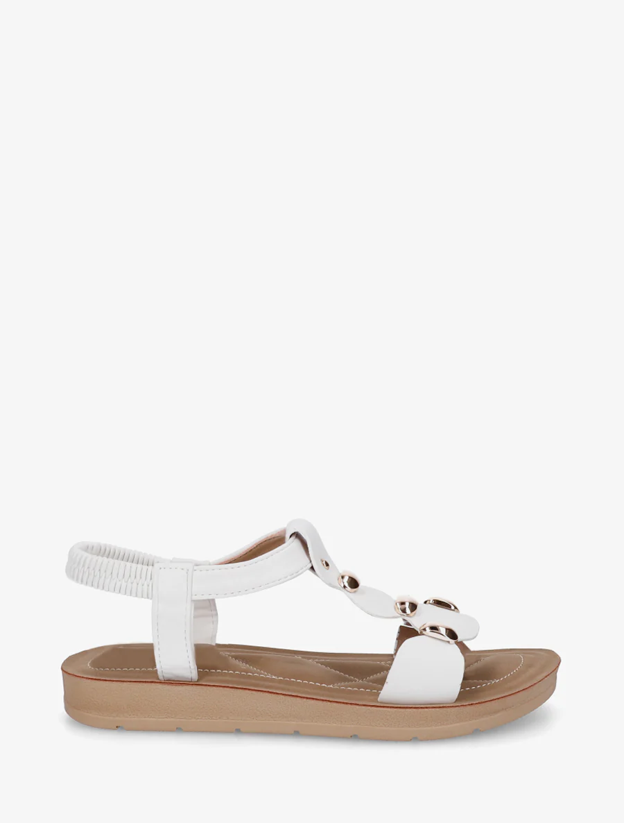 Sandalen van imitatieleer met elastische enkelband - Wit
