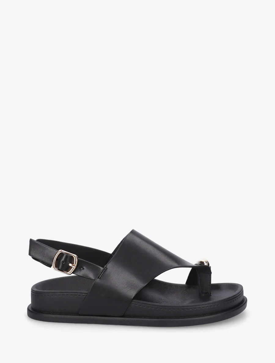 Sandalen van imitatieleer met metalen inzetstuk - Zwart