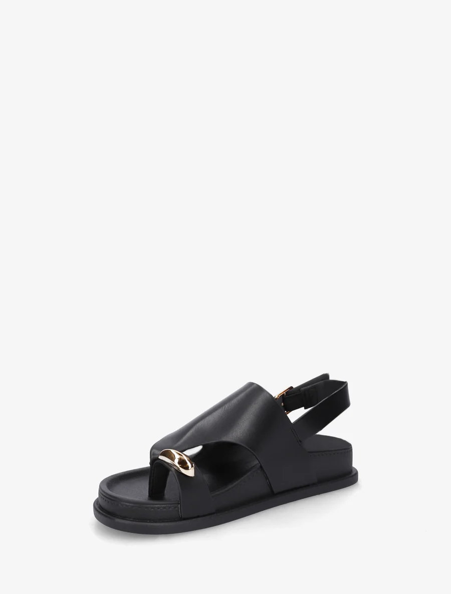 Sandalen van imitatieleer met metalen inzetstuk - Zwart - Image 3