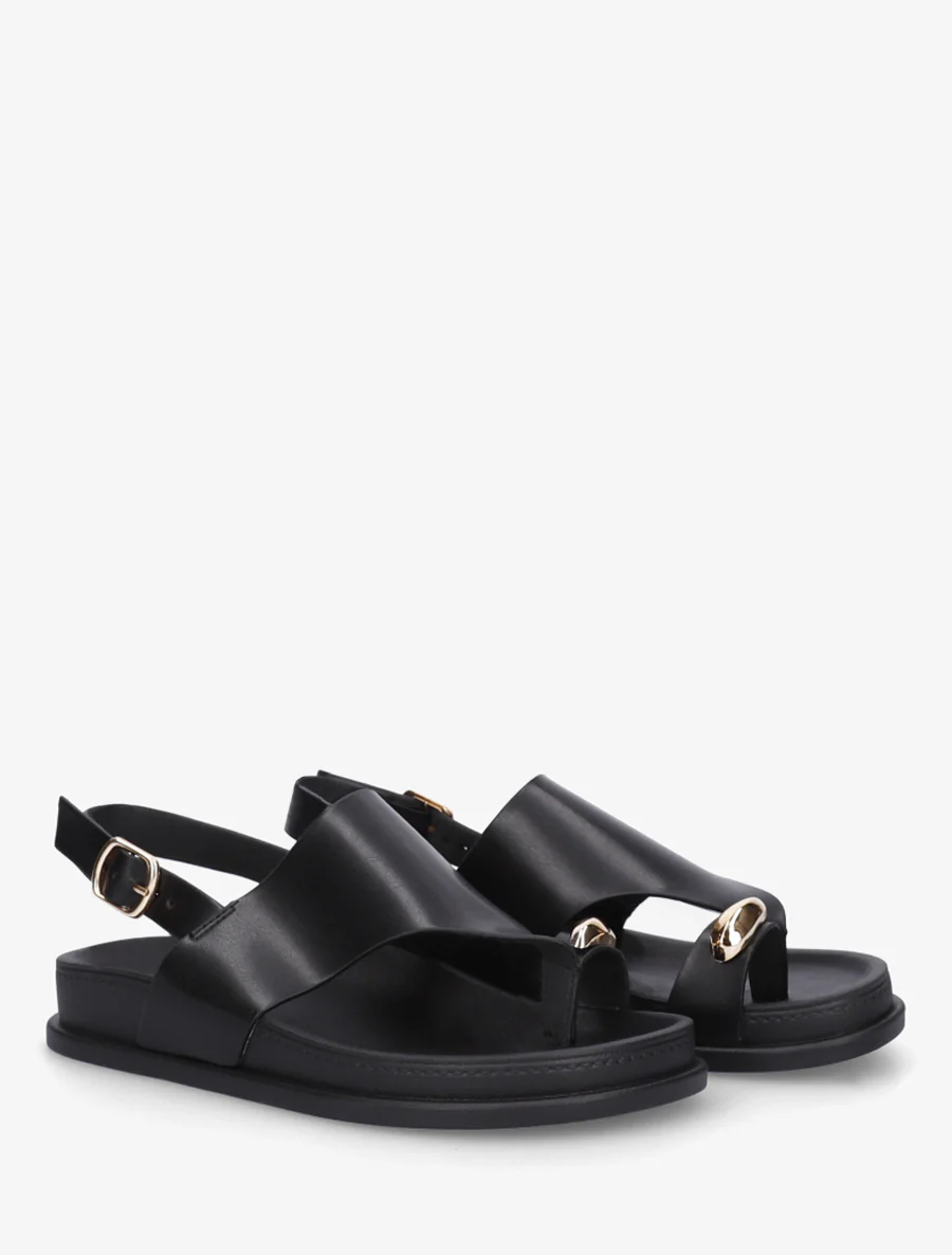 Sandalen van imitatieleer met metalen inzetstuk - Zwart - Image 4