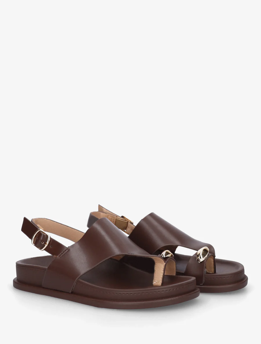 Sandalen van imitatieleer met metalen inzetstuk - Bruin - Image 4
