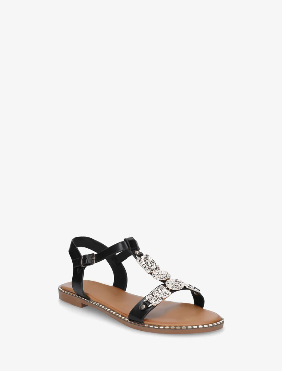 Sandalen van imitatieleer met metalen inzetstuk - Zwart - Image 2