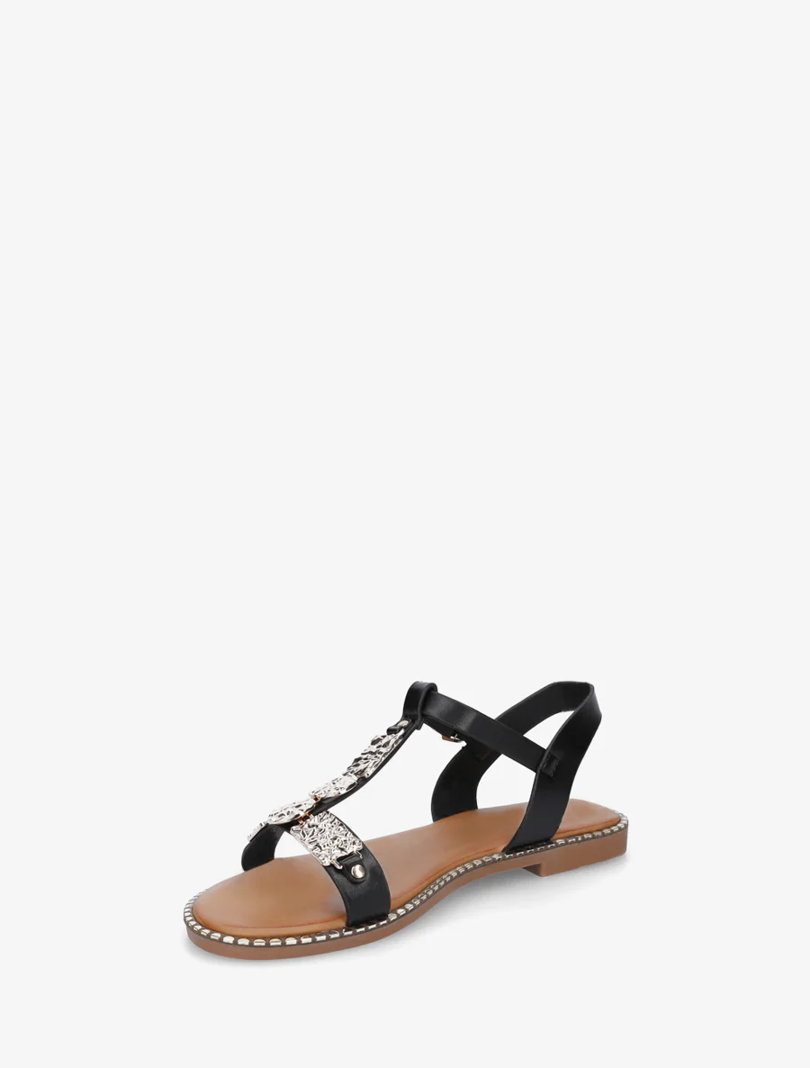 Sandalen van imitatieleer met metalen inzetstuk - Zwart - Image 3