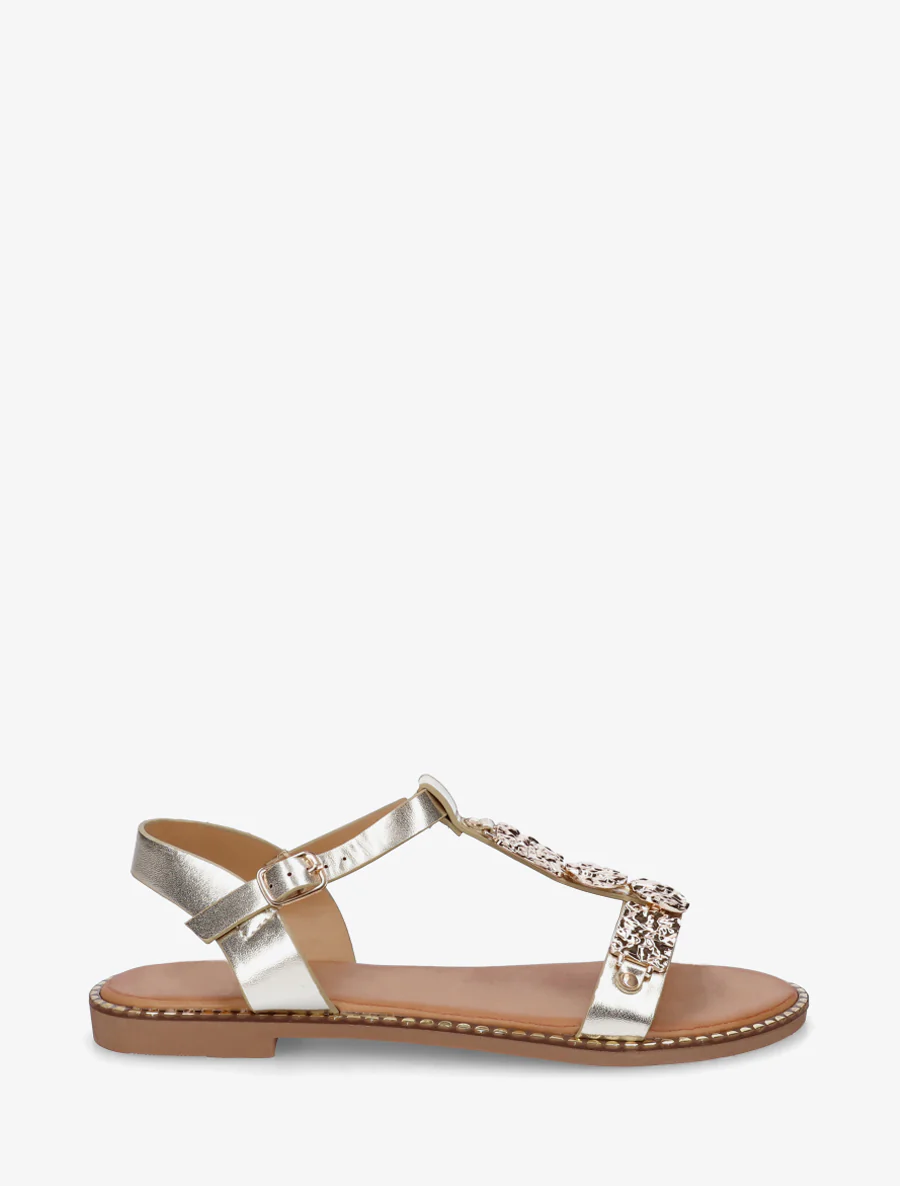 Sandalen van imitatieleer met metalen inzetstuk - Goud