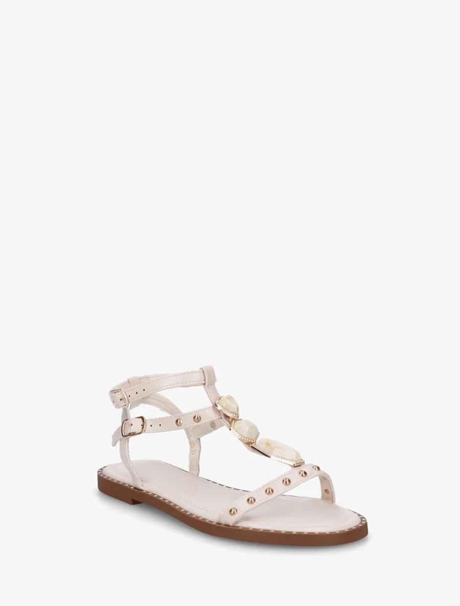 Sandalen van imitatieleer met stenen inzetstukken - Beige - Image 2