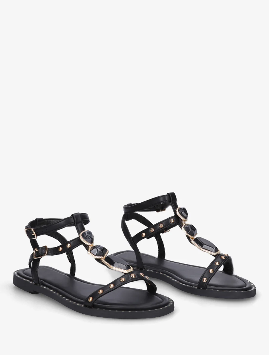 Sandalen van imitatieleer met stenen inzetstukken - Zwart - Image 4