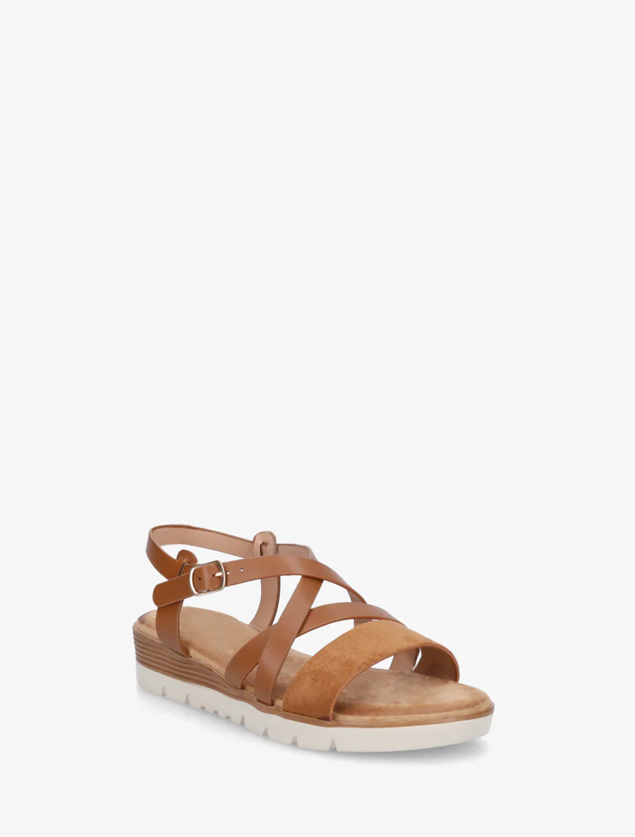 Sandalen van imitatieleer met suèdine bandje - Kameel - Image 2