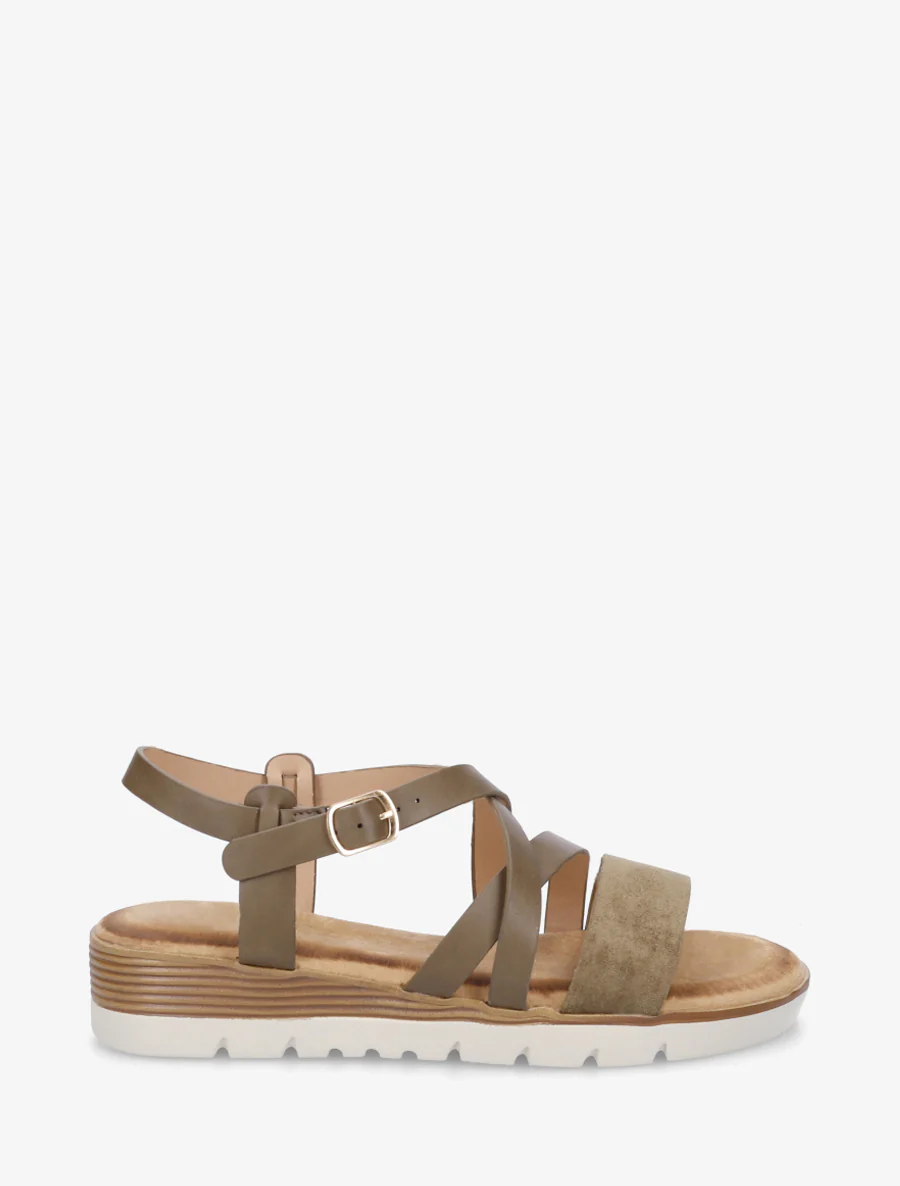 Sandalen van imitatieleer met suèdine bandje - Kaki