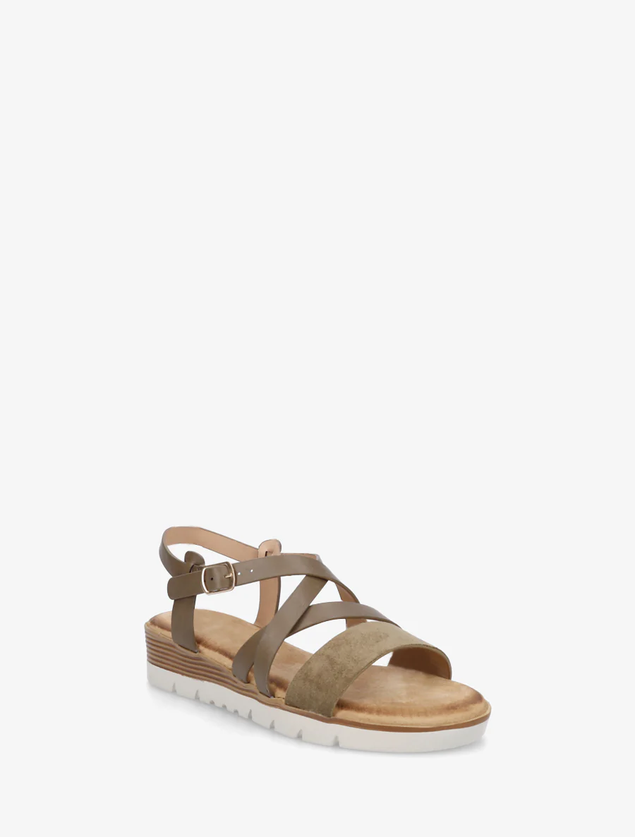 Sandalen van imitatieleer met suèdine bandje - Kaki - Image 2