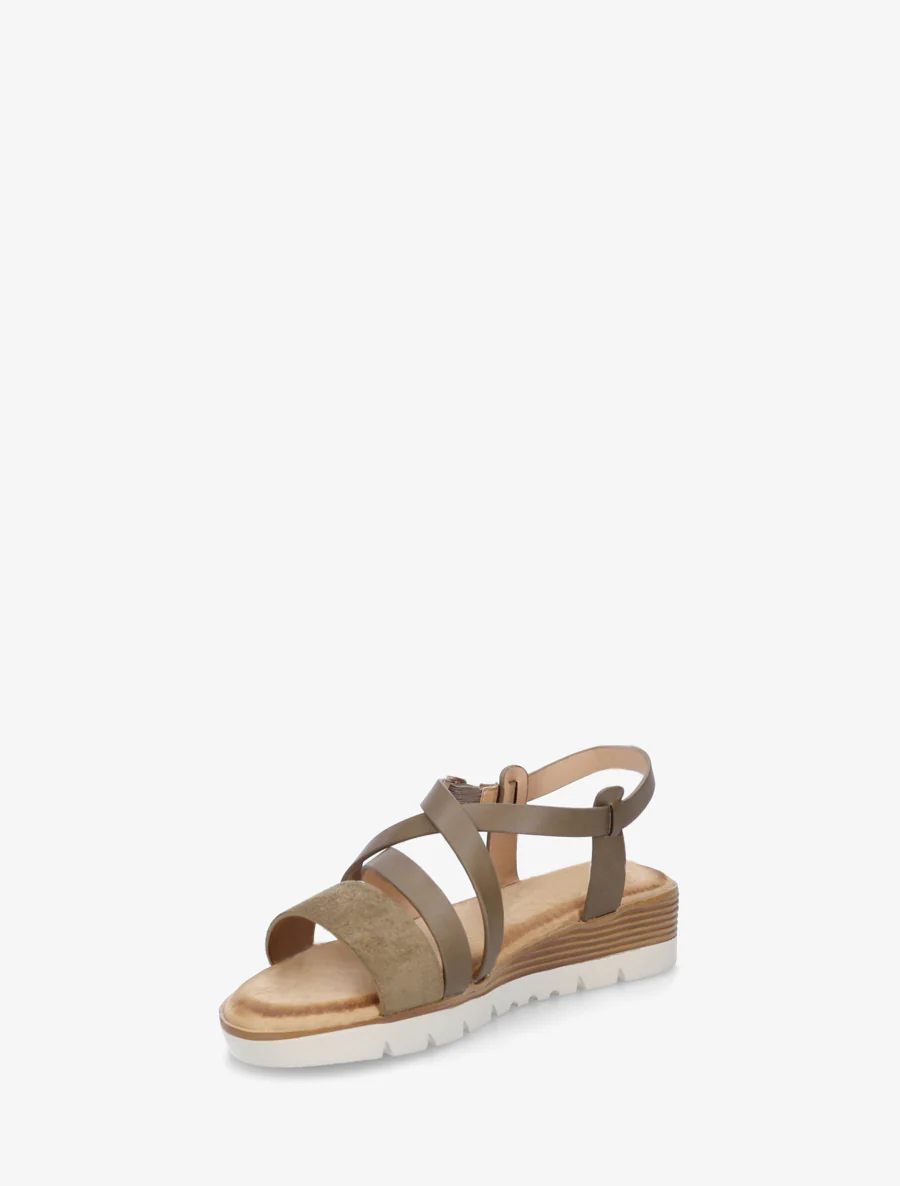 Sandalen van imitatieleer met suèdine bandje - Kaki - Image 3
