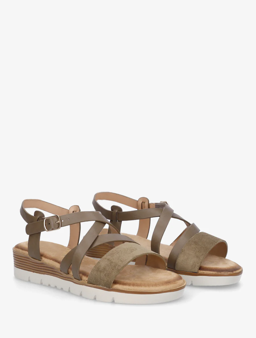 Sandalen van imitatieleer met suèdine bandje - Kaki - Image 4