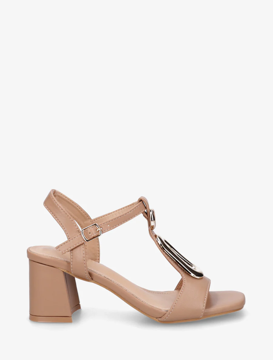 Sandalen van imitatiemateriaal met siergesp - Donker beige