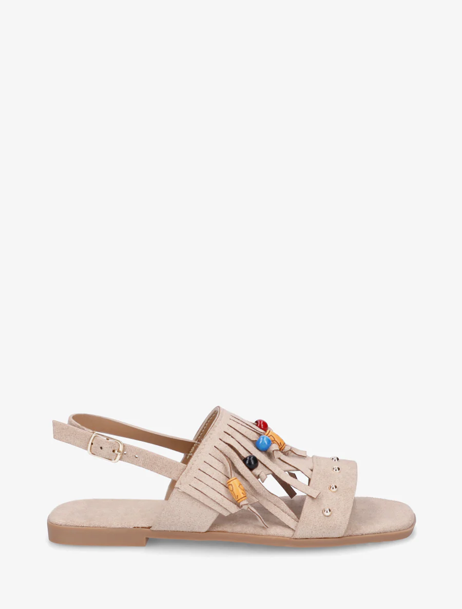 Sandalen van suèdine met franjes en houten kralen. - Mol