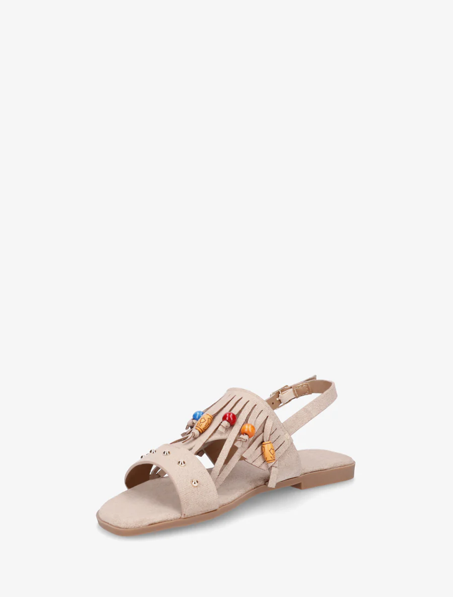 Sandalen van suèdine met franjes en houten kralen. - Mol - Image 3