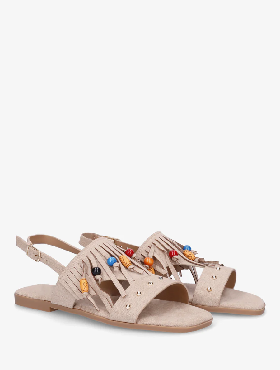 Sandalen van suèdine met franjes en houten kralen. - Mol - Image 4